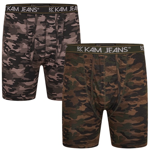 KAM Camo Print 2 Pack Boxer Set Charcoal/Khaki